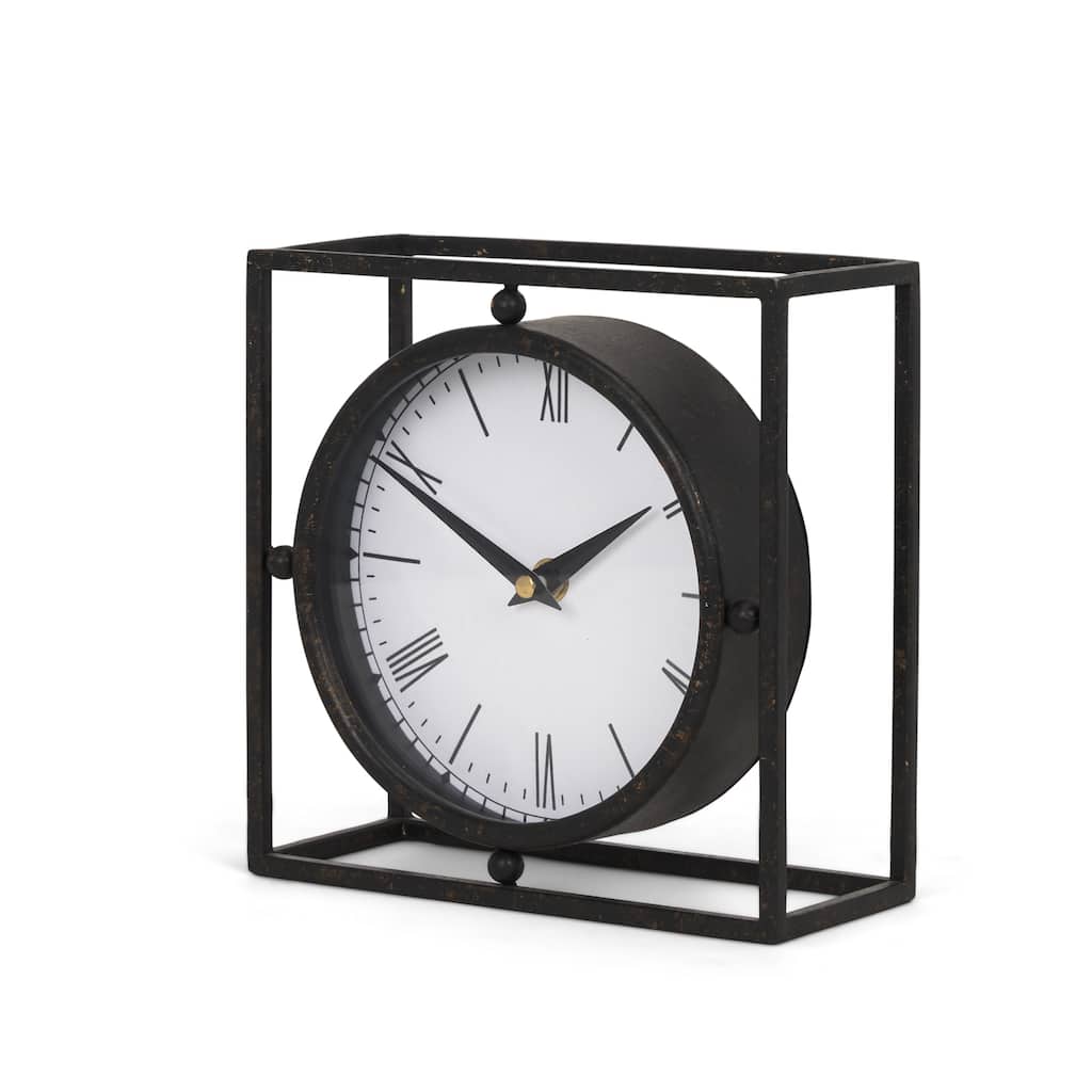 Raisa Black w/ Gold Antiquing Metal Table Clock - 3.1L x 1.3W x 3.1H