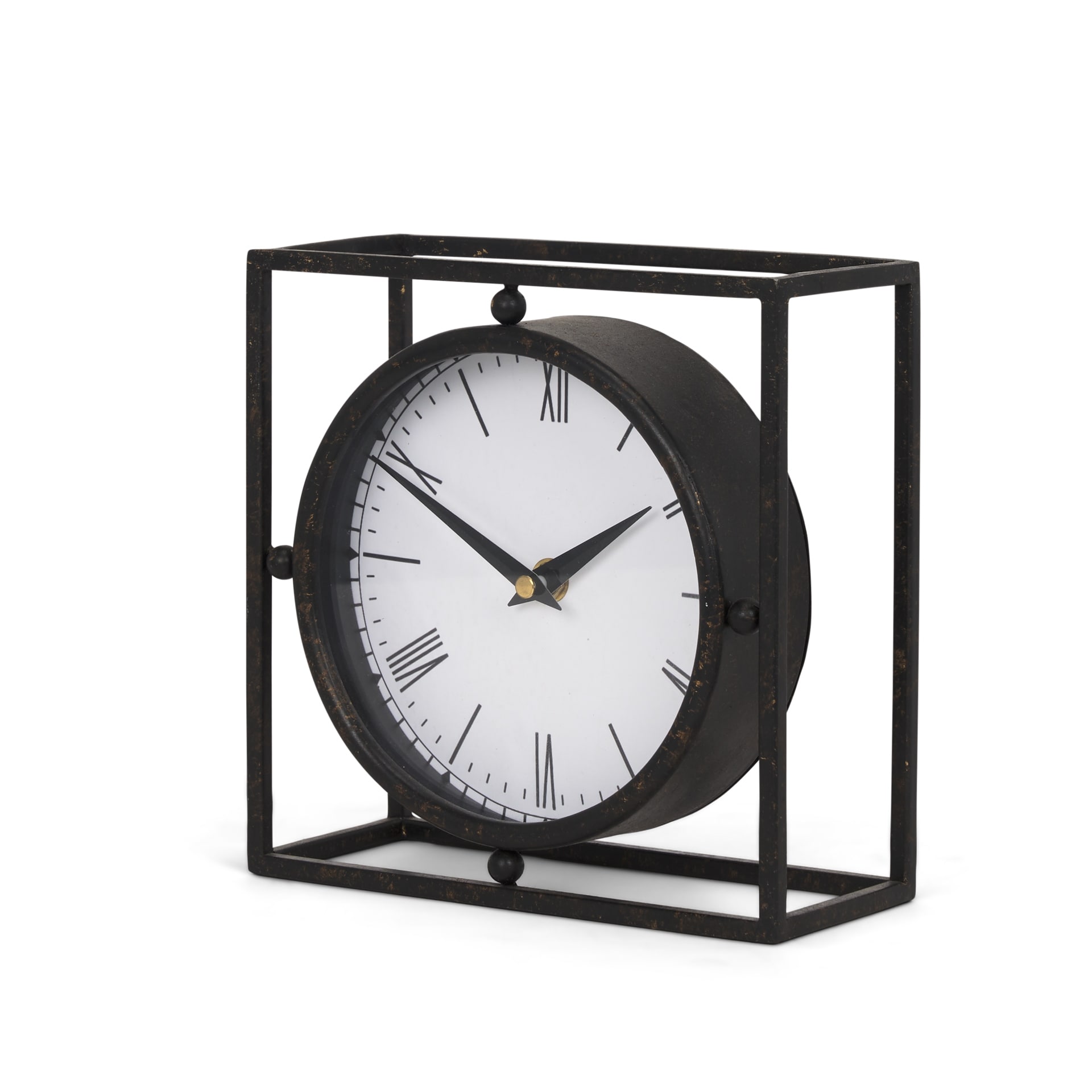 Mercana Raisa Black w/ Gold Antiquing Metal Table Clock - 3.1L x 1.3W x 3.1H