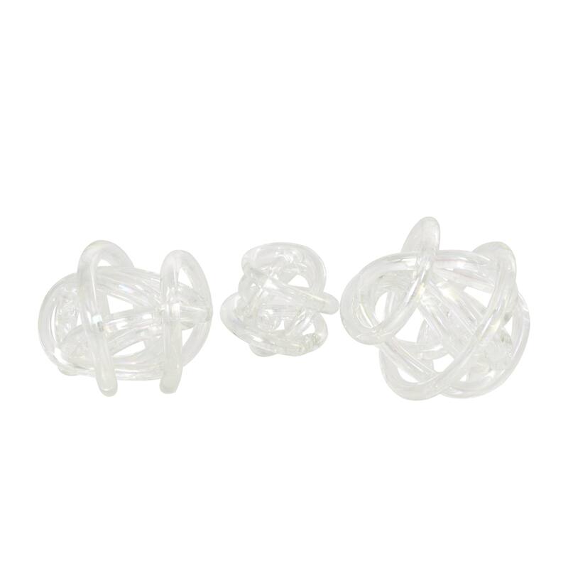 Glass Abstract Handmade Iridescent Knotted Ball Sculpture - Set of 3 Dark Gray, Black or Clear - Roche River Decor