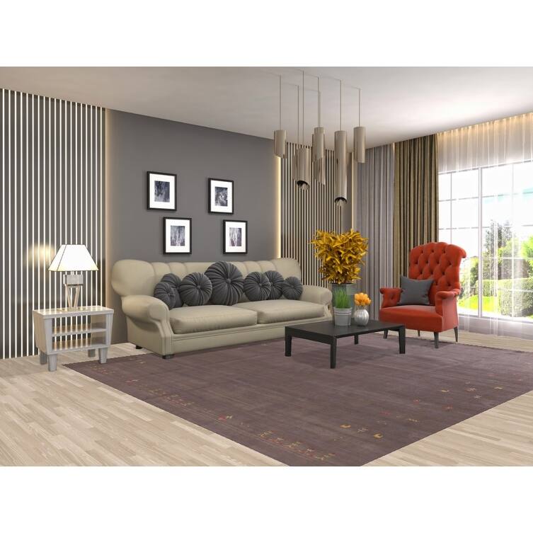 Brown Gabbeh Area Rug Handmade Wool Carpet - 8'1"x 9'10"