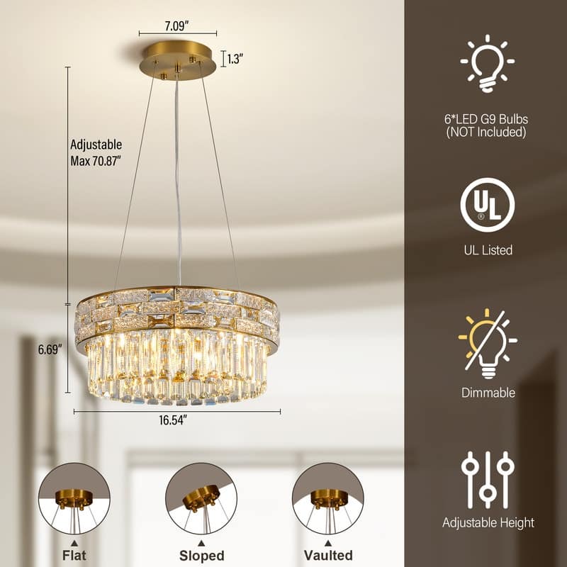 KAYLA Crystal Chandelier - Large K9 Crystal Pendant Light for High Ceilings, Entryway, Foyer, Dining Room & Living Room