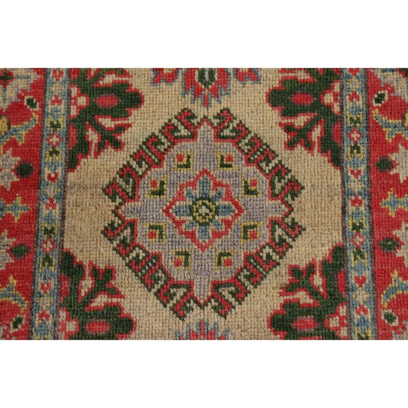 Geometric Kazak Foyer Rug Hand-Knotted Wool Carpet - 2'0" x 3'0"