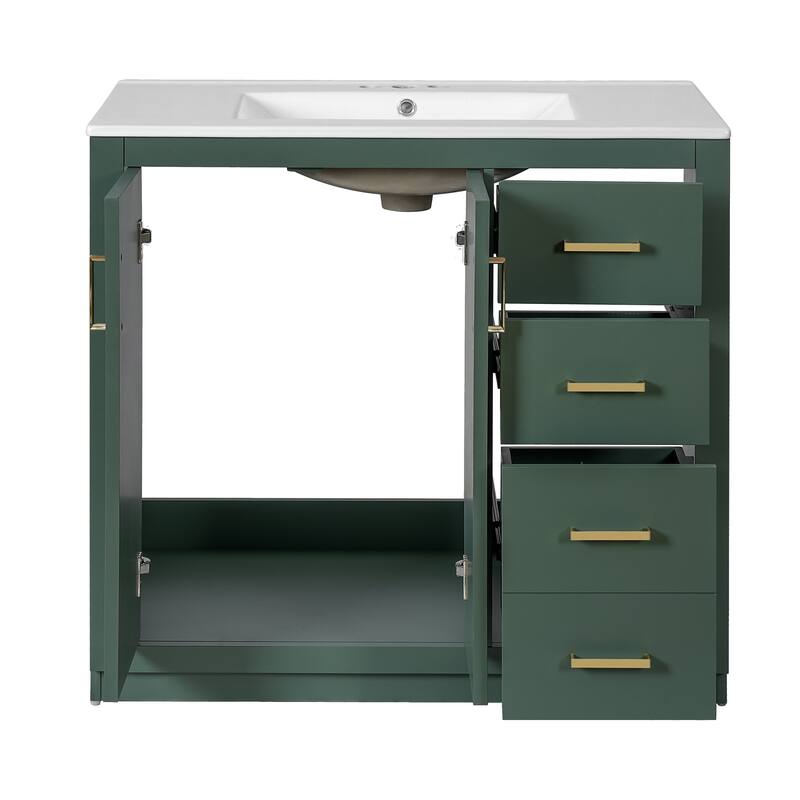 Freestanding Geometric Pattern Bathroom Vanity Solid Wood Frame Storage Cabinet with Sink, 3 Drawers and Soft Closing Doors