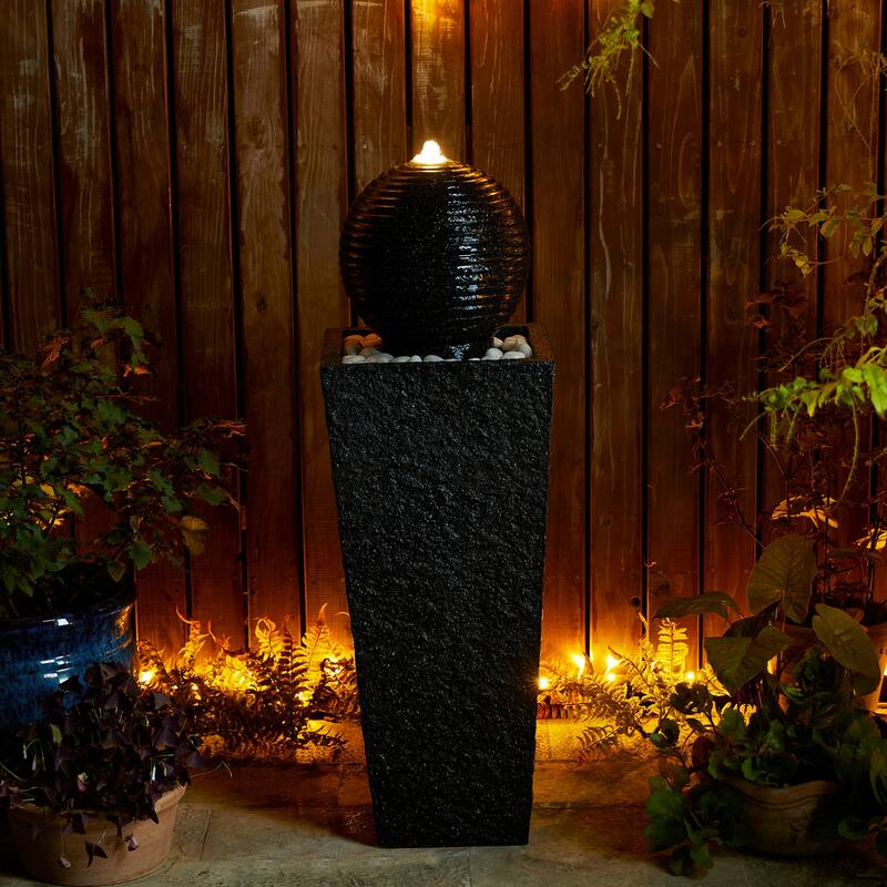 Demta Floating Pedestal Sphere Polyresin LED Garden Fountain with Pebbles by Havenside Home