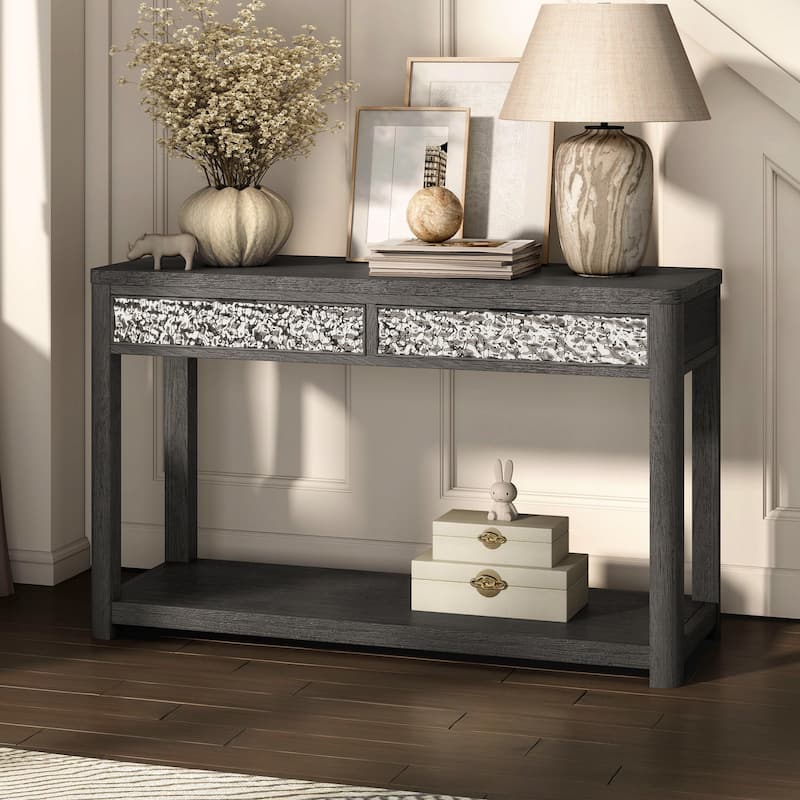 Furniture of America Piez Modern Ash Grey Wood 2-Drawer Sofa Table with Open Shelf - Ash Grey