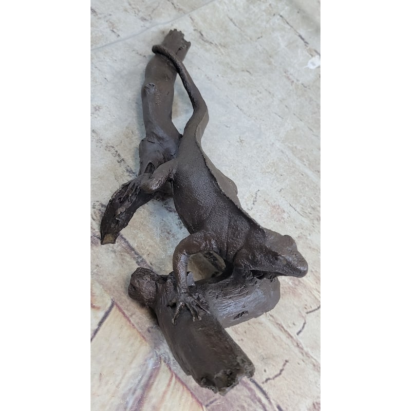 Bronze Iguana On Tree Branch Sculpture Hand Made Clic Reptile Artwork Statue