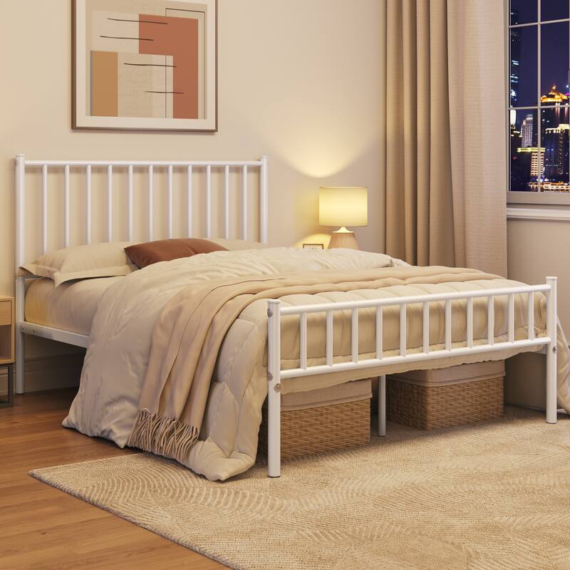 Yaheetech Minimalist Metal Platform Bed Frame with Spindle Headboard and Footboard