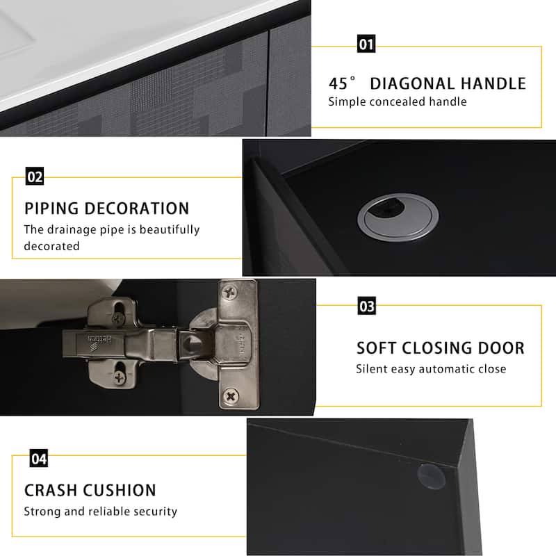 Modern 30'' Wall-Mounted Vanity with Ceramic Sink & Triple Soft-Close Cabinet Doors