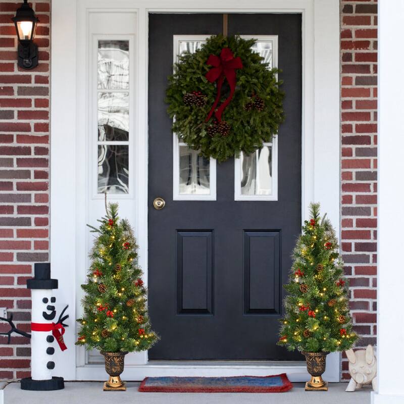Costway 3/4/5 ft Pre-Lit Christmas Entrance Tree In Urn with 40/60/100