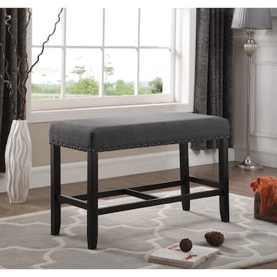 Roundhill Furniture Biony Blue Fabric Pub-Height 25.5" Dining Bench with Nailhead Trim