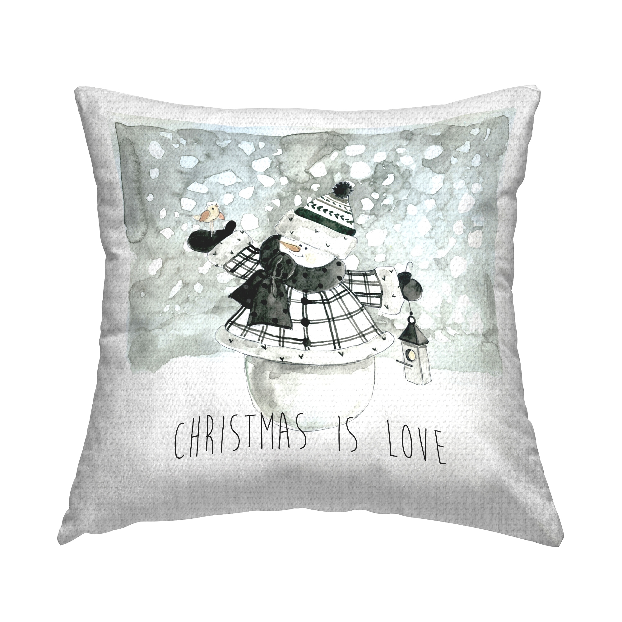 Stupell Christmas is Love Snowman Printed Outdoor Throw Pillow Design by Carol Robinson