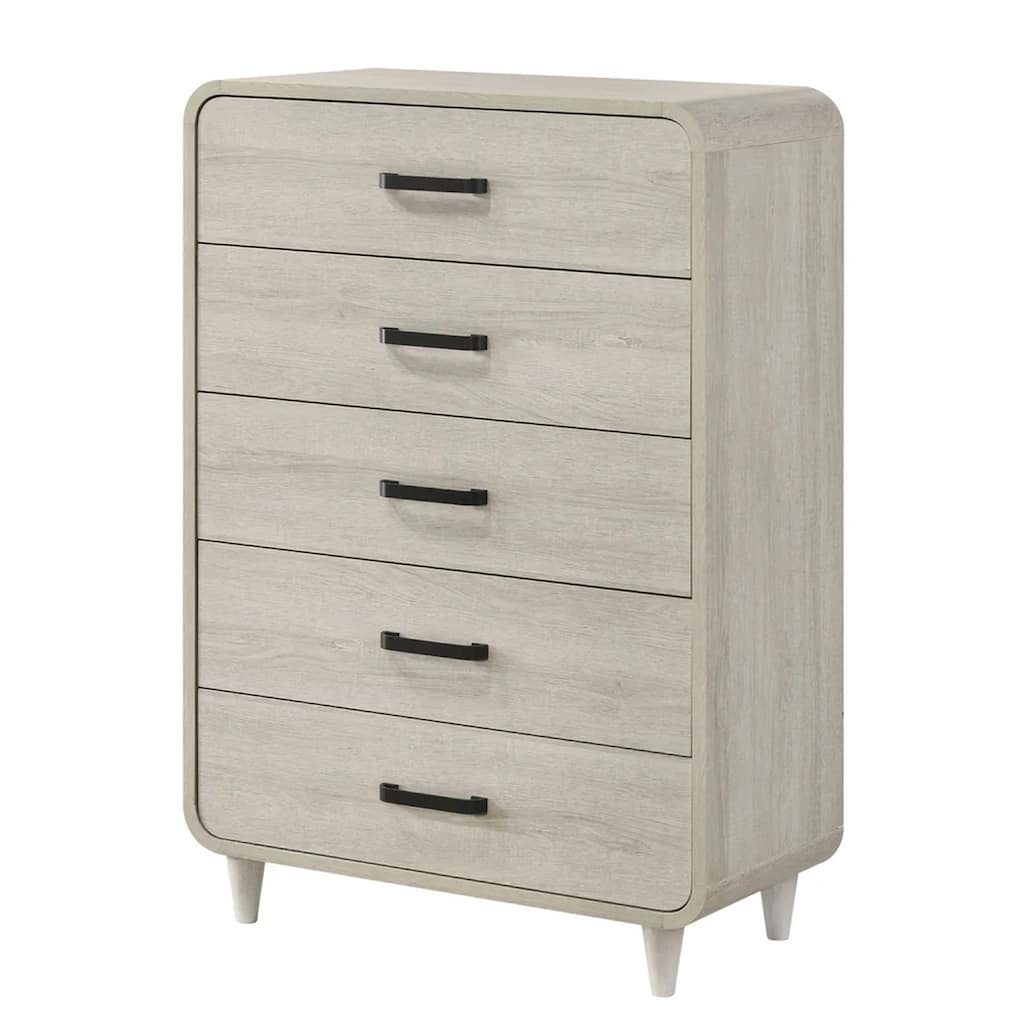 Meni Tall Dresser Chest, 5 Drawers, Metal Handles, Scandinavian White