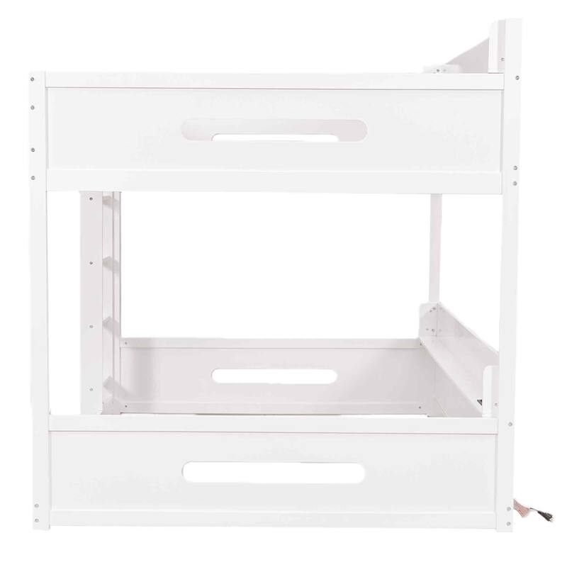 GDFStudio - TwinPeak Modern Wooden Queen over Queen Bunk Bed with Storage Shelves and USB Ports