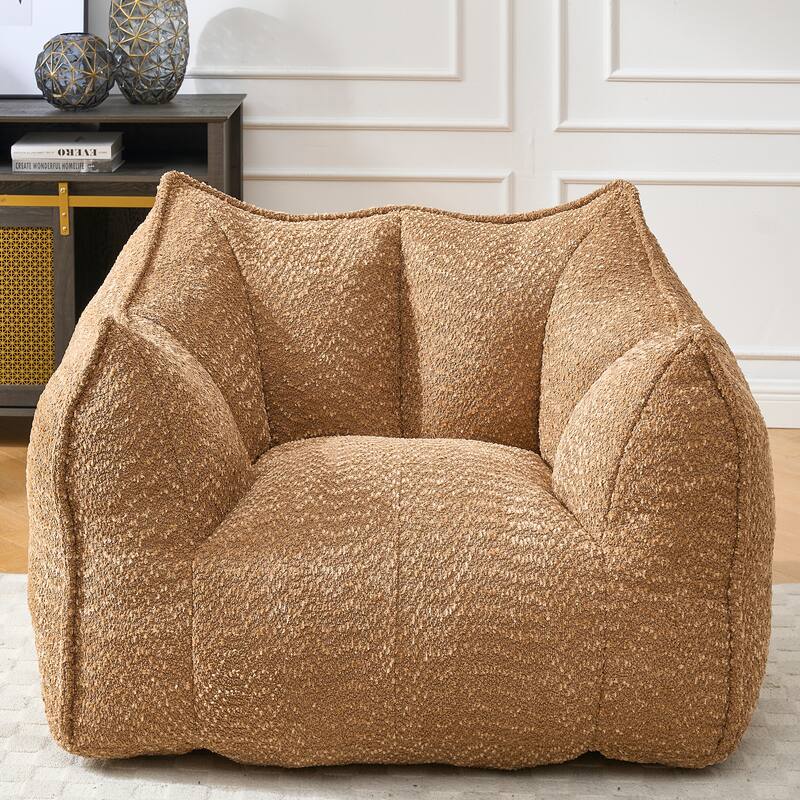 Chenille Square Bean Bag Chair, High Resilience Foam Lounge Chair, Cozy Aldult Lazy Sofa with Curved Armrests and Backrest - Coffee