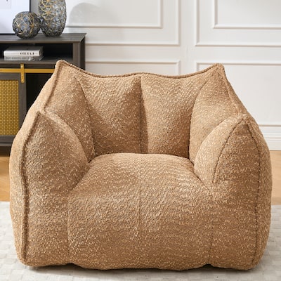Chenille Square Bean Bag Chair, High Resilience Foam Lounge Chair, Cozy Aldult Lazy Sofa with Curved Armrests and Backrest