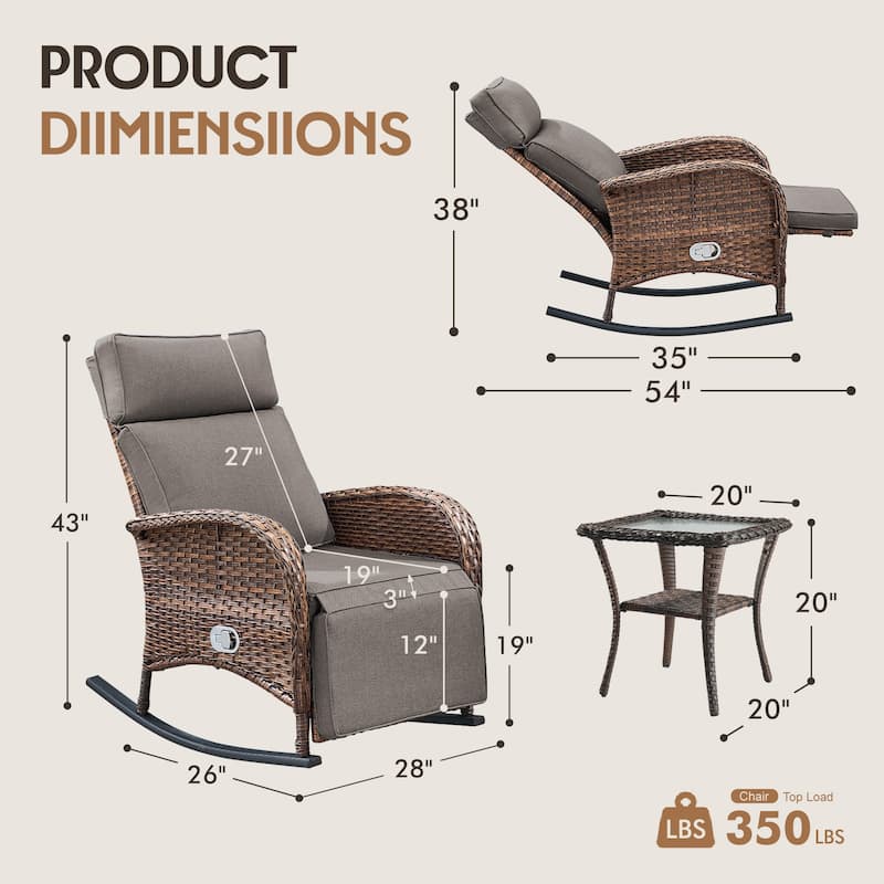 Meyreso Wicker Rocking Reclining Chaise Lounge with Adjustable Backrest & Footrest