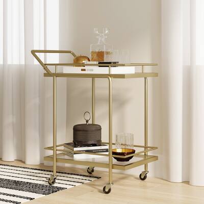 Nathan James Sally 2-Tiered Metal Frame Glass Rolling Bar Cart and Tea or Cocktail Cart