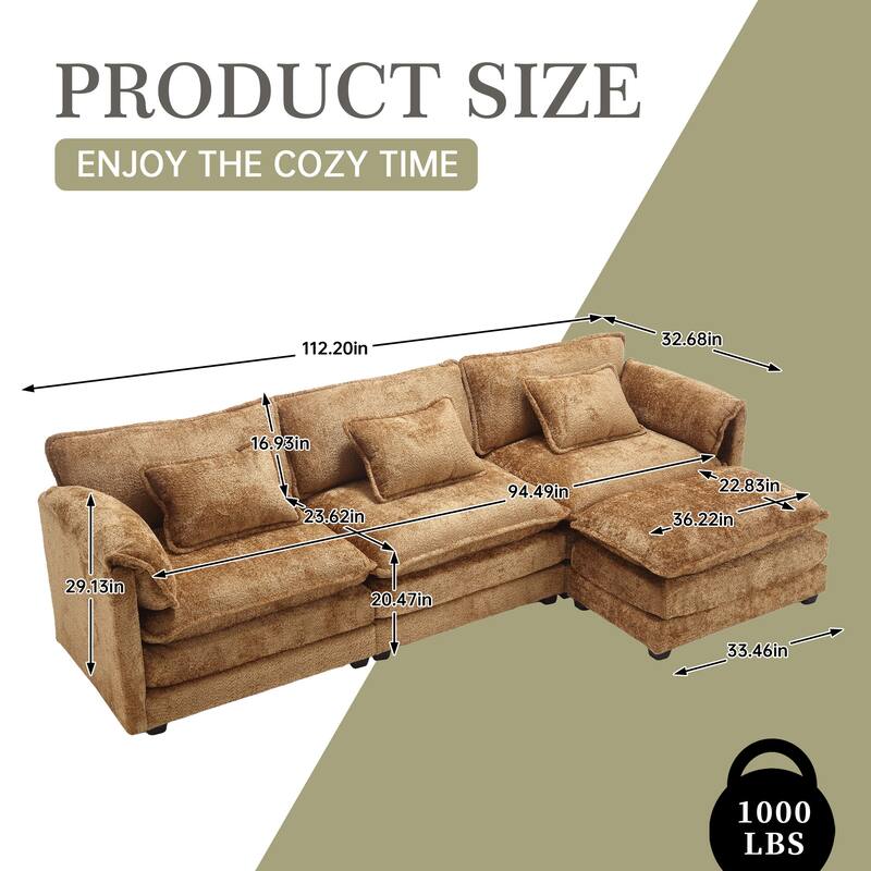 Chenille Fabric L-Shape Comfy Oversized three-seat Modular Sectional Sofa