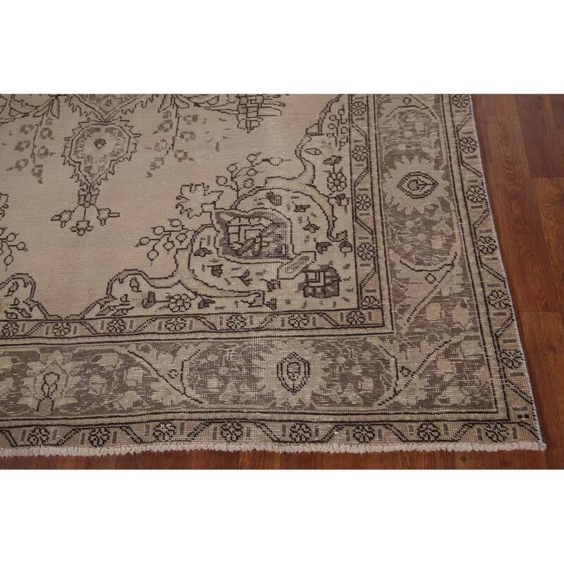 Distressed Tabriz Vintage Persian Rug Handmade Traditional Wool Carpet - 6'8" x 9'5"