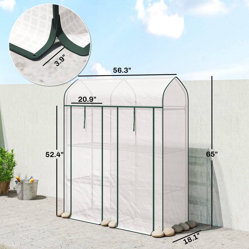 Outsunny 3 Tier Mini Greenhouse, 56.3" x 18.1" x 65" Small Portable Greenhouse with 2 Roll-up Doors
