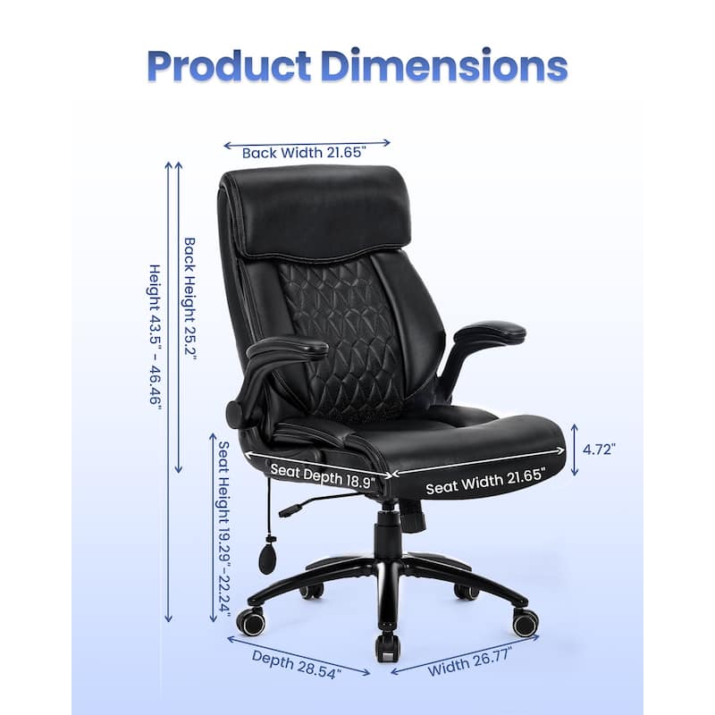 Big and Tall Ergonomic Office Chair with Flip-Up Arms, Adjustable Lumbar Support and 360° Swivel in Faux Leather