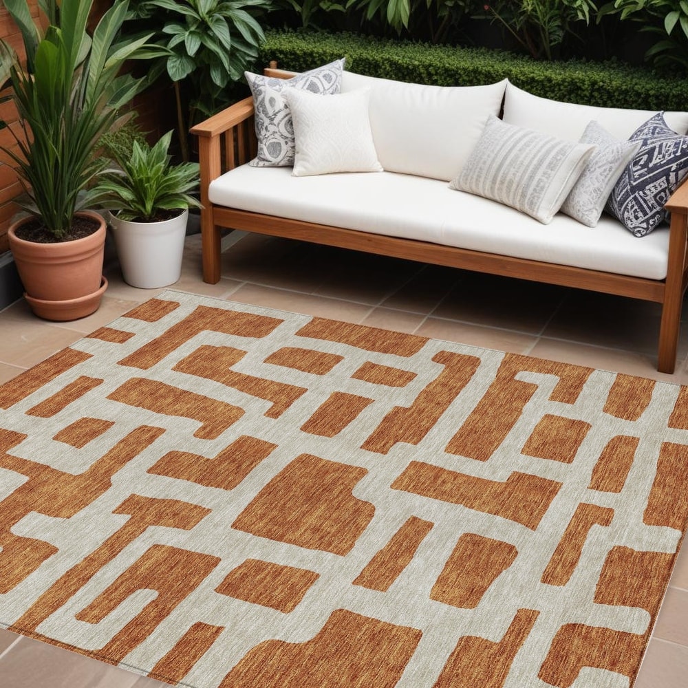 HomeRoots Abstract Transitional Rectangle Outdoor Rug