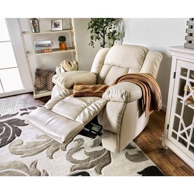 Numy Transitional Ivory Bonded Leather Glider Recliner by Furniture of America