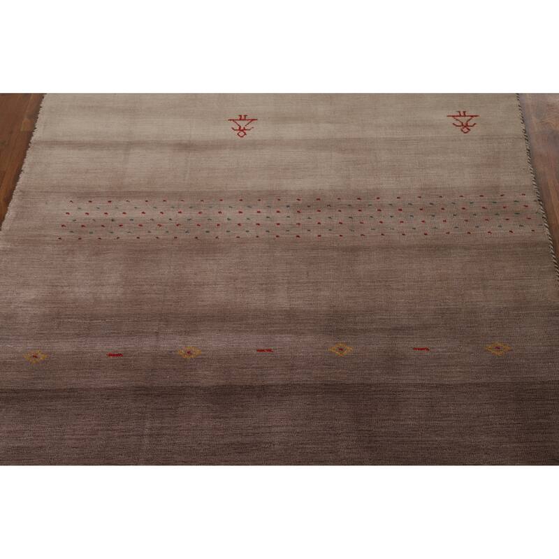 Brown Tribal Gabbeh Indian Rug Hand-Knotted Wool Carpet - 4'2" x 5'10"