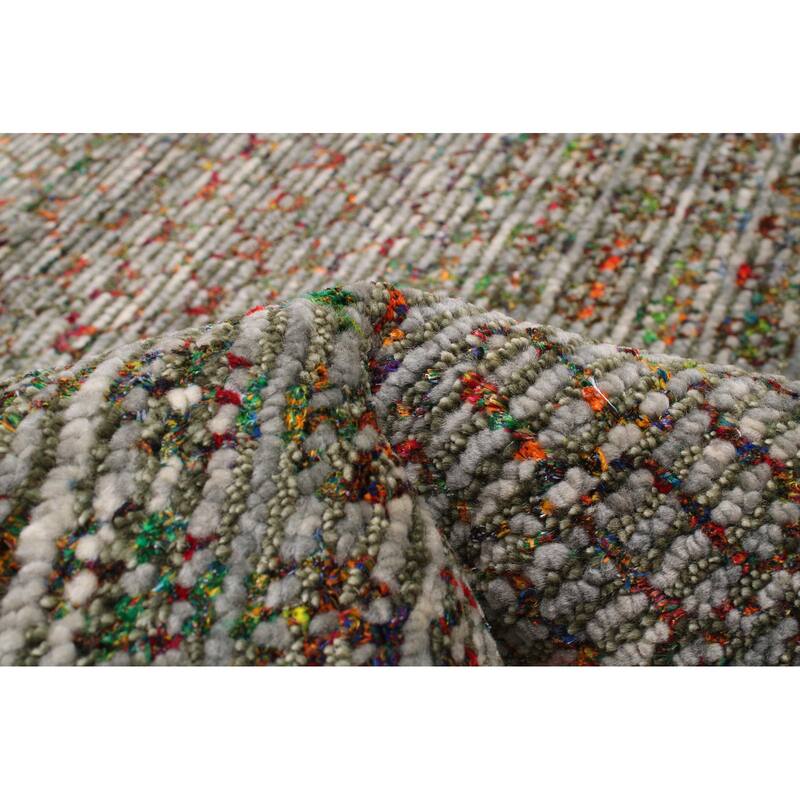 ECARPETGALLERY Hand-knotted Silk Shadow Dark Grey Wool Rug - 8'0 x 9'11