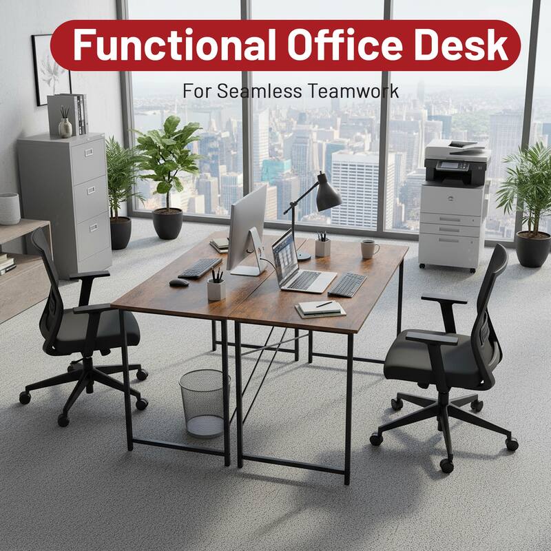 Computer Desk, 40-63 Inch Home Office Desk, Gaming Writing Work from Home Study Desk, Large Legroom, Sturdy Metal Frame