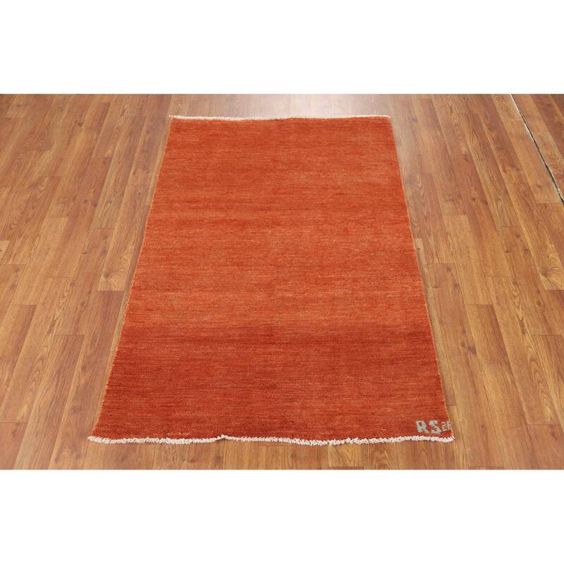 Orange Gabbeh Modern Foyer Rug Oriental Hand-Knotted Wool Carpet - 2'10"x 4'1"