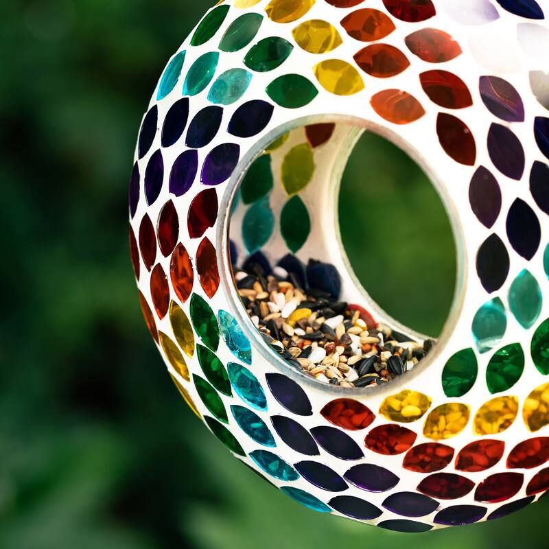 Glitzhome Round Hanging Multi-Color Mosaic Birdfeeder
