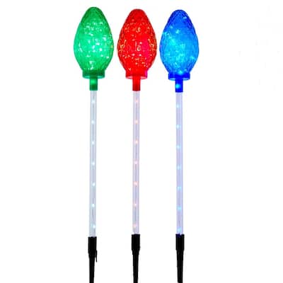 Kurt Adler 27.2-Inch Multi-Color LED Faceted C9 Yard Stakes, 3 Piece Set