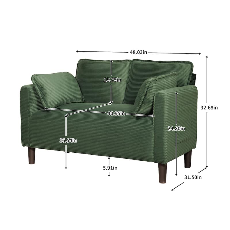 48" Corduroy Loveseat Sofa with Side Storage Pocket, 2-Seater Couch, Solid Wood Frame for Apartment