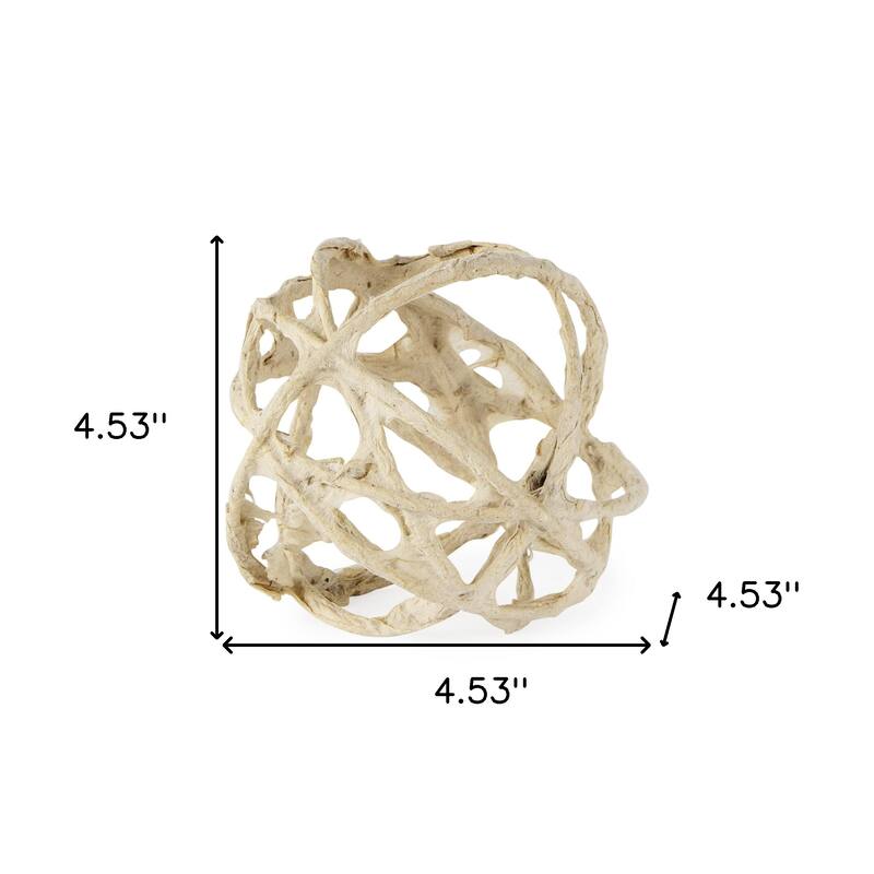 HomeRoots 5" Beige Paper Mache And Metal Decorative Orb - 4.53 in. x 4.53 in. x 4.53 in.