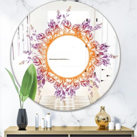 Designart 'Purple and Orange Leaves' Printed Farmhouse Frameless Round Oval Wall Mirror