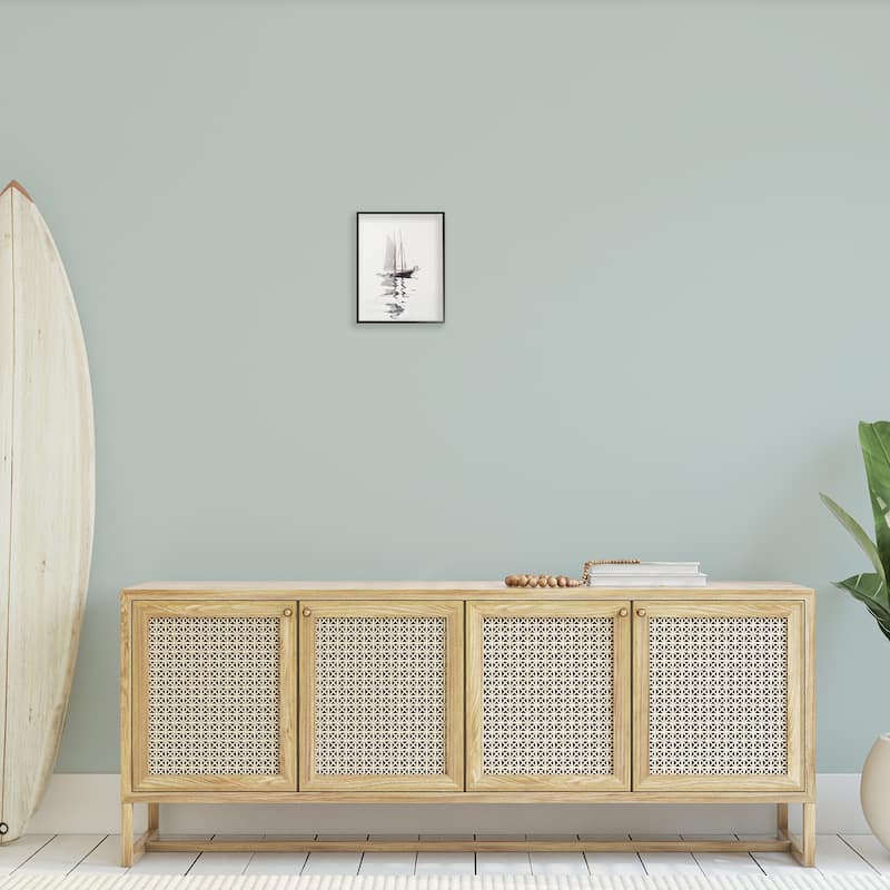 Stupell Tranquil Sailboat Vessel Floating Lone Ocean Reflection Framed Wall Art, Design by Lettered and Lined - Off-White