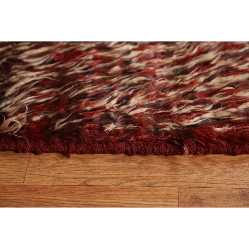 Hand Knotted Oriental 100% Wool Carpet Modern Geometric Red Moroccan Area Rug - 9' 8'' X 6' 8''