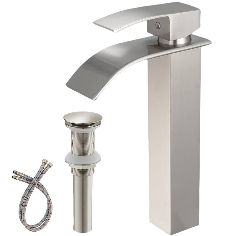 Single-Hole Deck Mount High Arc Waterfall Faucet with Drain Assembly