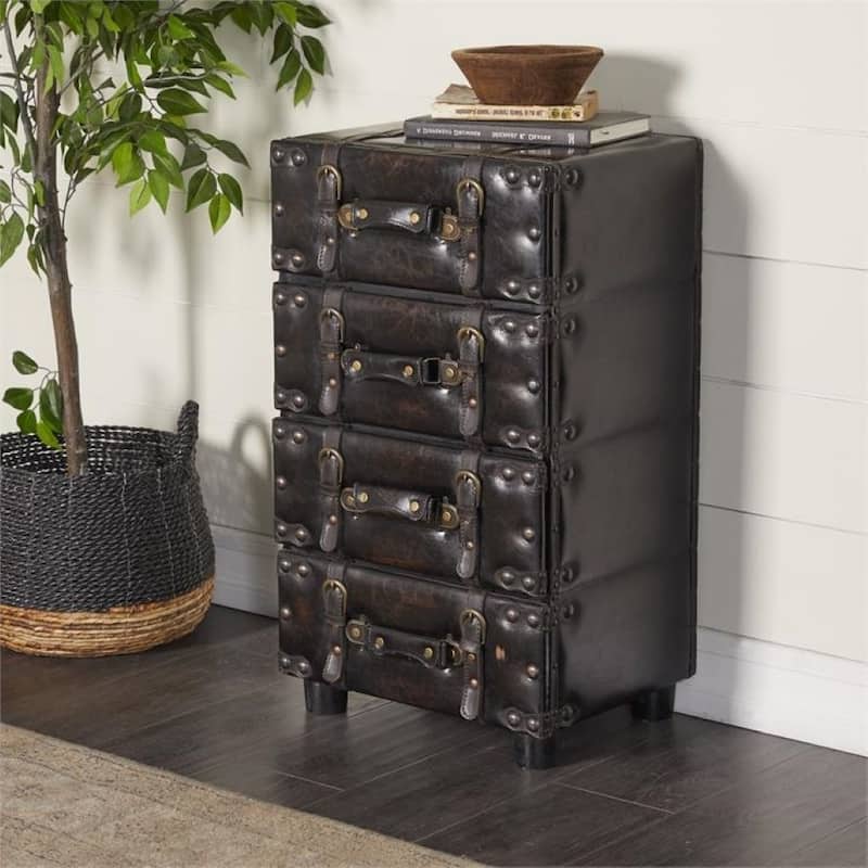 Hamilton Brown Wood/Leather Side Accent Chest - Brown