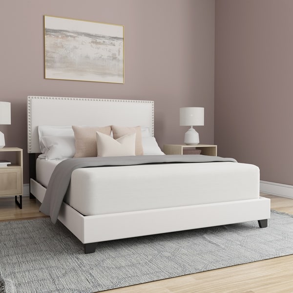 slide 2 of 24, Gayle Nailhead Trim Faux Leather Upholstered Bed, by Hillsdale White - Full