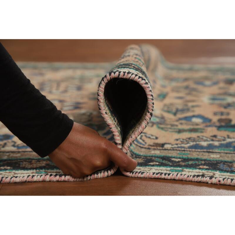 Hand Knotted Oriental 100% Wool Carpet Traditional Geometric Peach Hamedan Runner Rug - 10' 2'' X 3' 4''