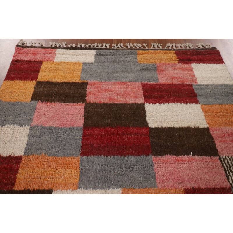 Checkered Moroccan Oriental Area Rug Handmade Geometric Wool Carpet - 5'10" x 9'7"