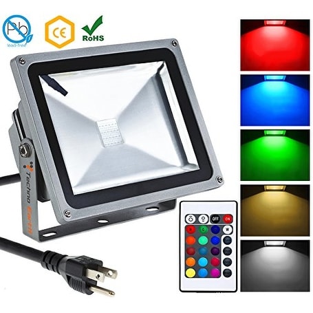 Techno Earth Remote Control RGB LED Flood Lights, Color Changing LED Security Light, 16 Colors & 4 Modes, Waterproof