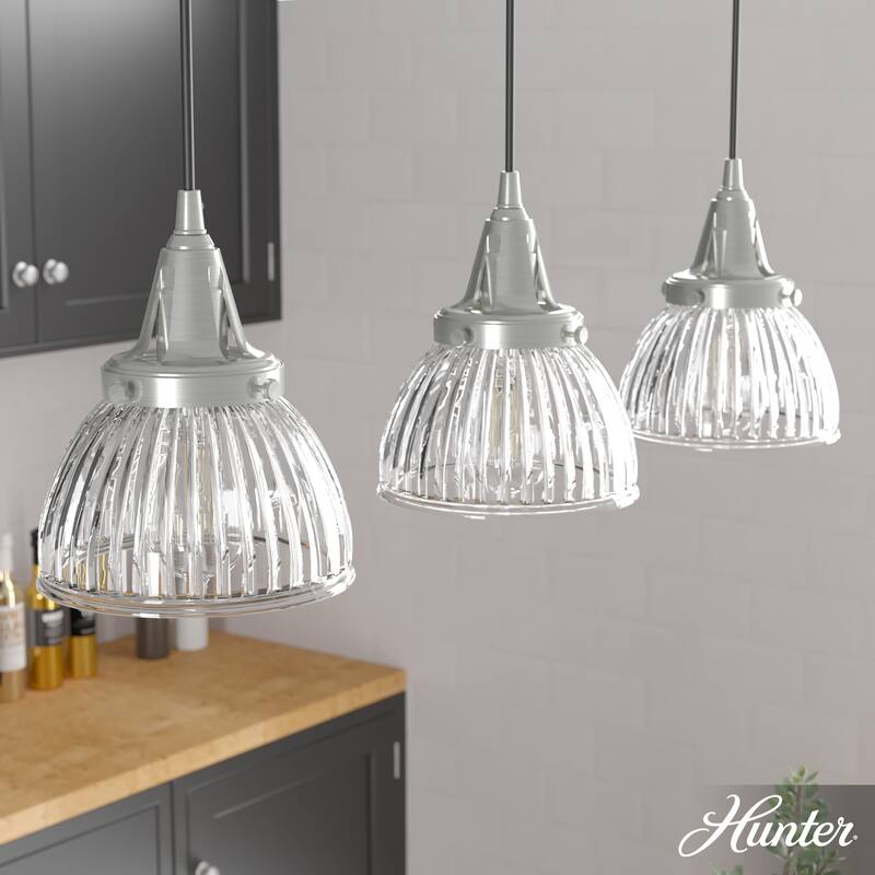 Hunter Cypress Grove 3-Light Linear Cluster Pendant - Kitchen Island, Dining Room - Industrial, Transitional, Modern - Brushed Nickel