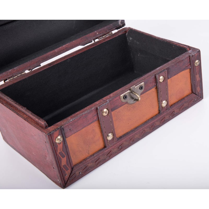 Vintiquewise Wood/Leather Treasure Box Trunk - brown