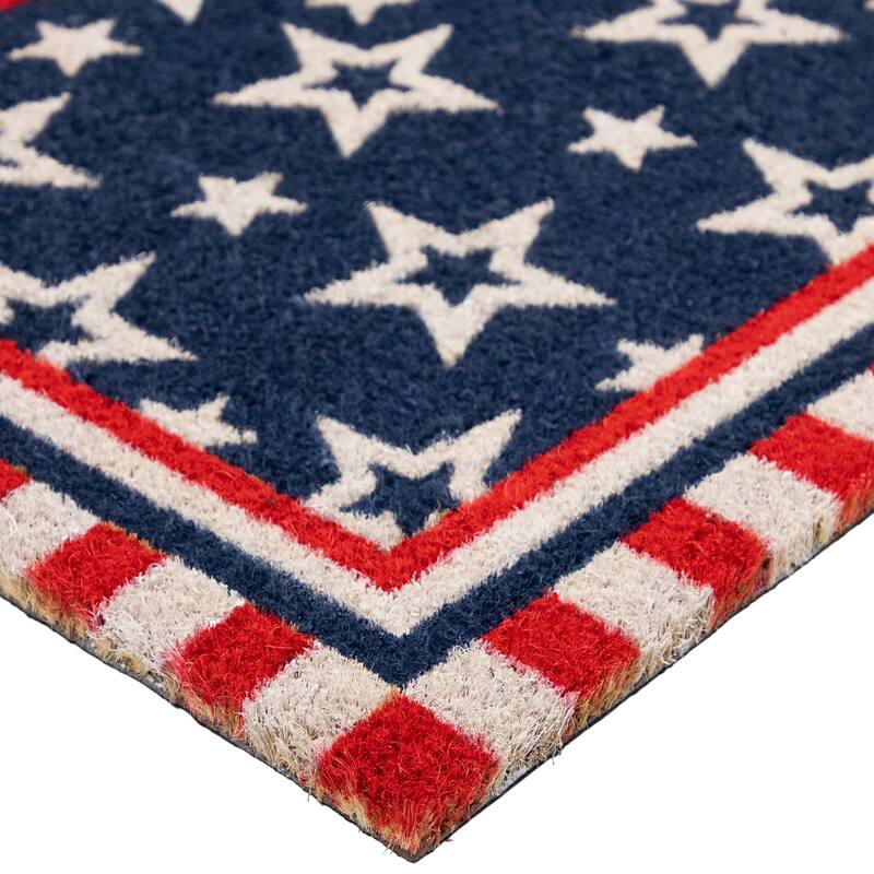 Blue and Red Americana Stars and Striped Border Coir Outdoor Doormat - 30