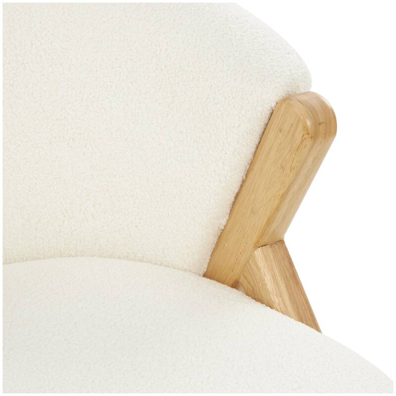 Polyester Rounded Boucle Accent Chair with Angled Wooden Legs - White - Roche River Decor - 26"W x 27"L x 28"H