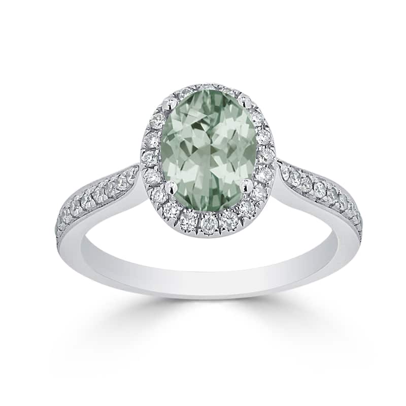 Auriya 1 1/8ct Fancy Oval Green Amethyst Halo Diamond Engagement Ring 1/4ctw 14k Gold