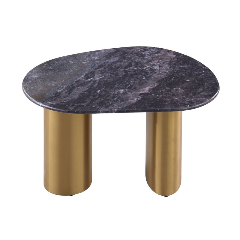 Furniture of America Luvien Modern Grey Sintered Stone Top End Table with Gold Legs